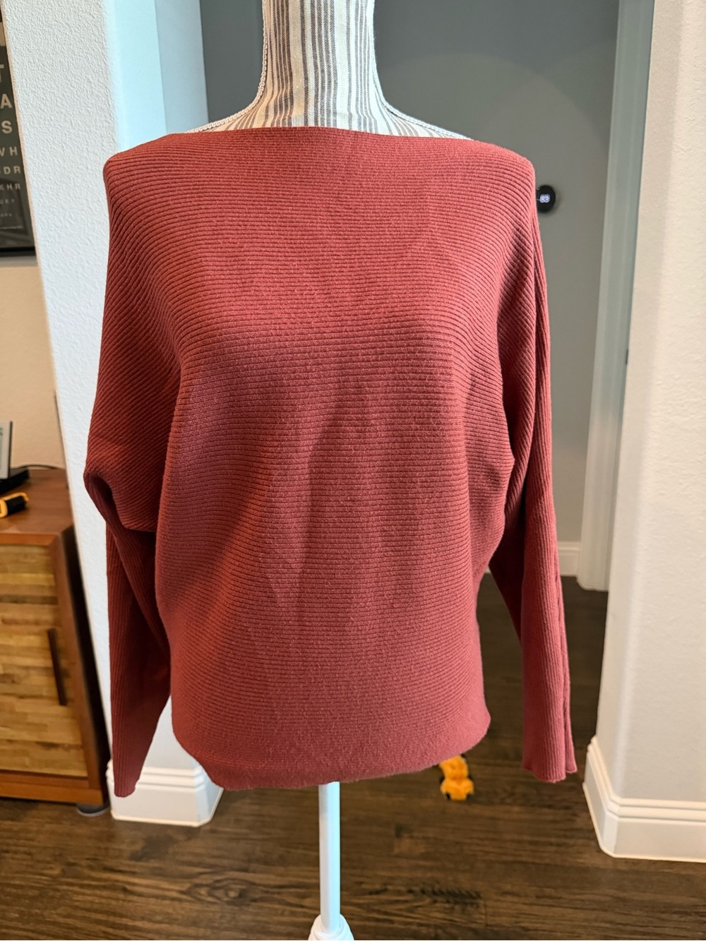 Say What? Off-the-Shoulder Ribbed Sweater in Rust medium - Picture 8 of 10